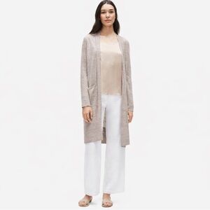 Eileen Fisher Organic Linen Melange Long Cardigan Sz S Minimalist Neutral